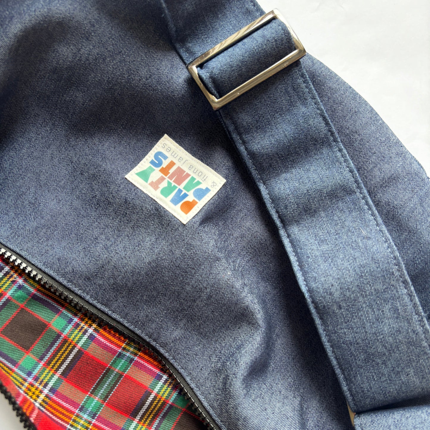 Dark blue denim moon bag