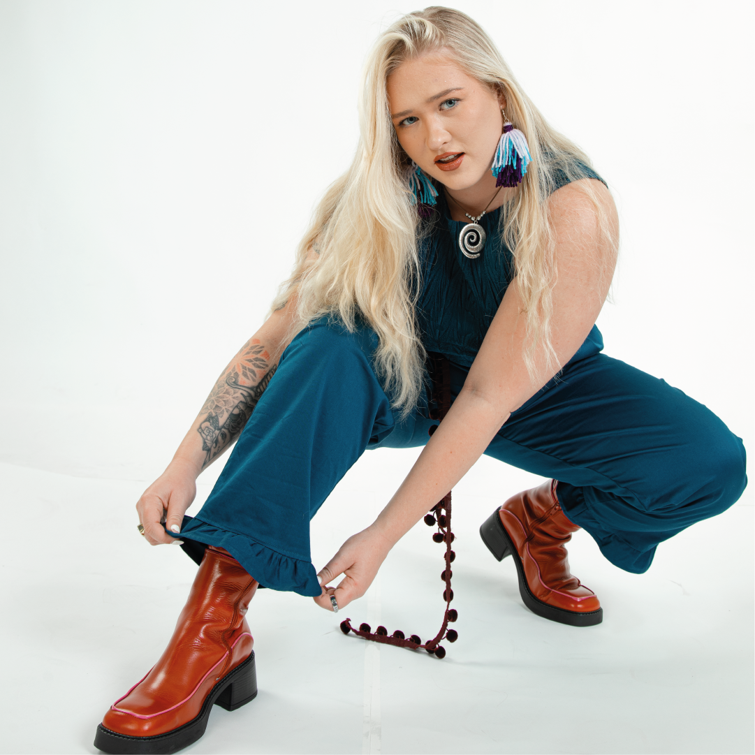 A photo of Robin modelling our 'For the frill of it' Party Pants