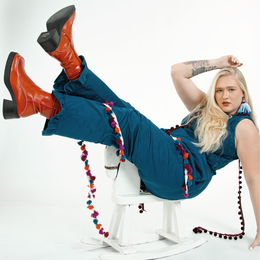 A photo of Robin modelling our 'For the frill of it' Party Pants