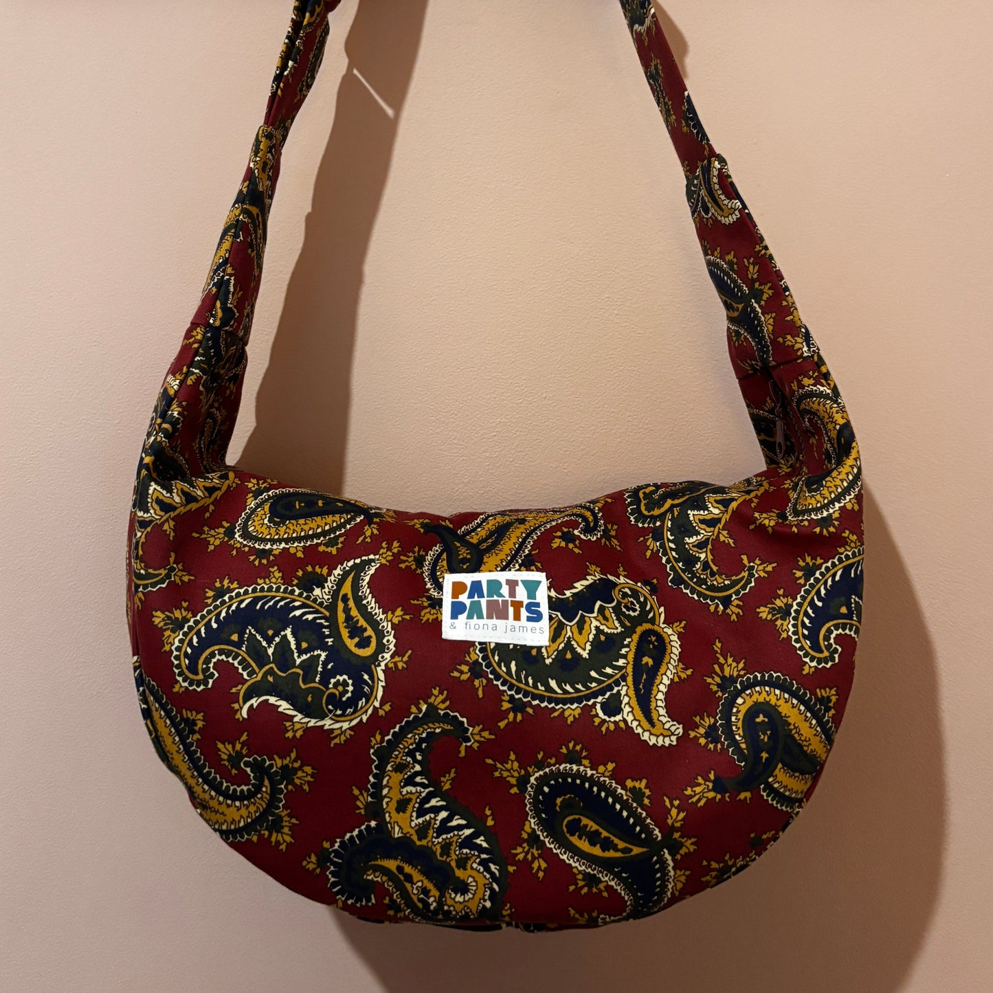 Burgundy paisley moon bag