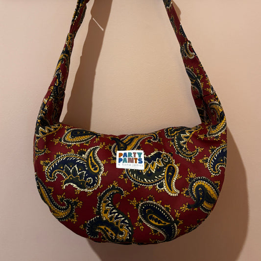 Burgundy paisley moon bag