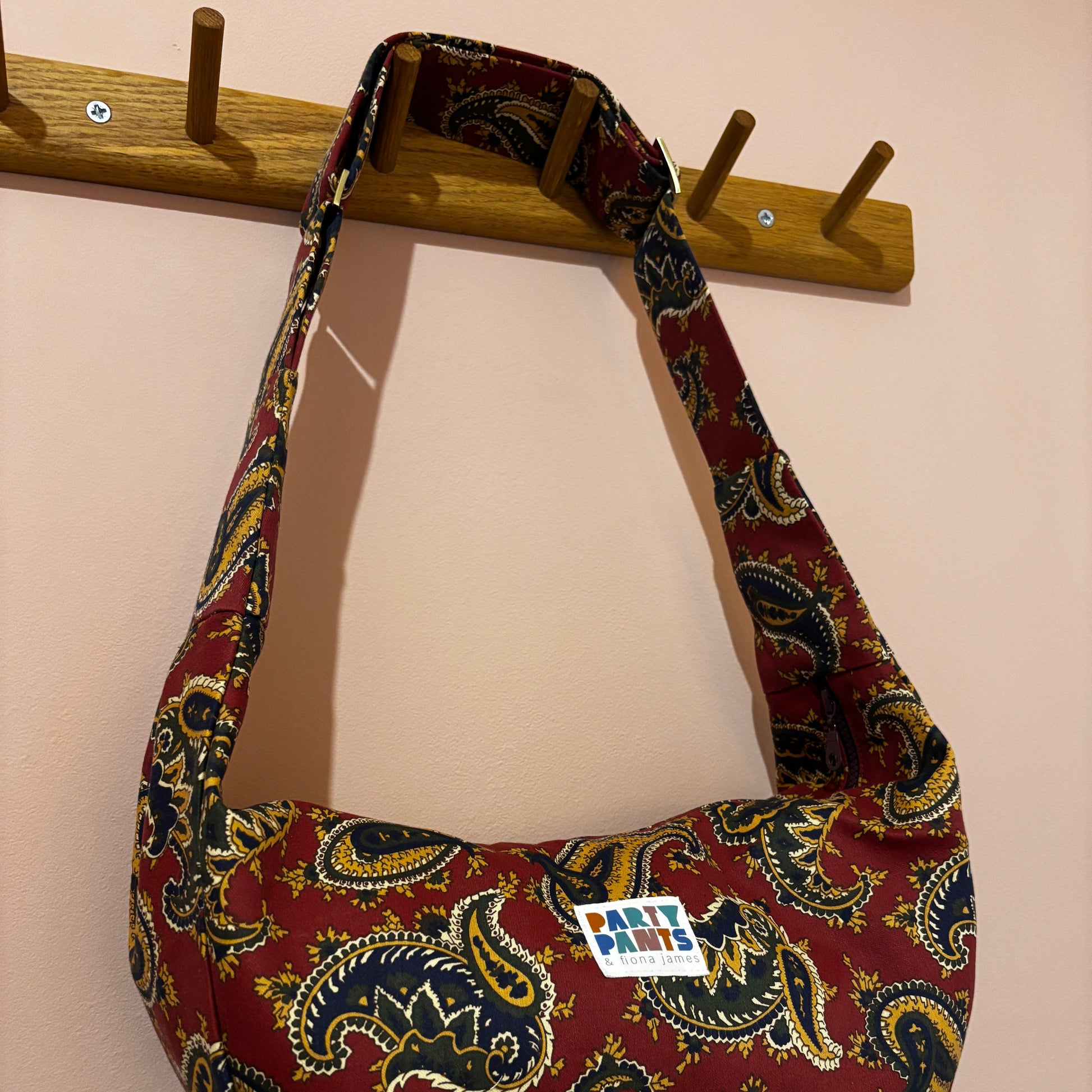 Burgundy paisley moon bag
