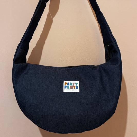 Dark blue denim moon bag