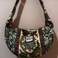 Green and burgundy floral stripe moon bag