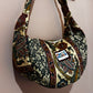 Green and burgundy floral stripe moon bag