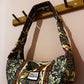 Green and burgundy floral stripe moon bag