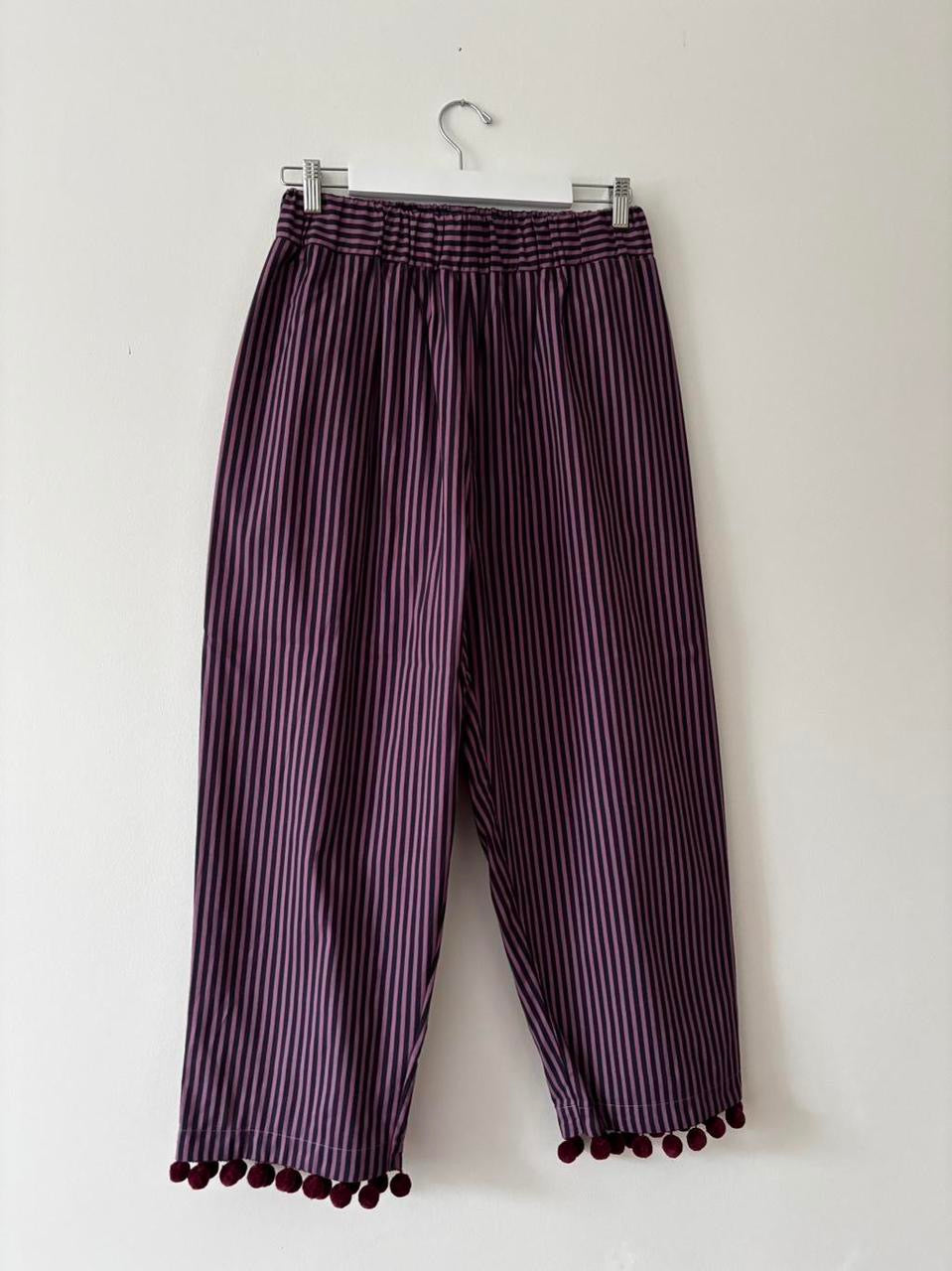 Purple stripe trousers with pom poms 16
