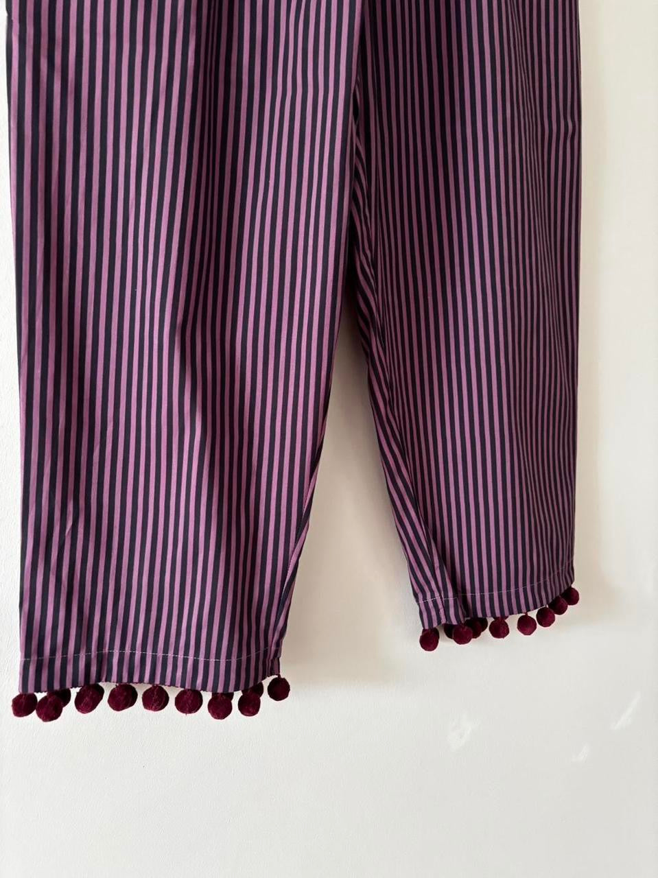 Purple stripe trousers with pom poms 16