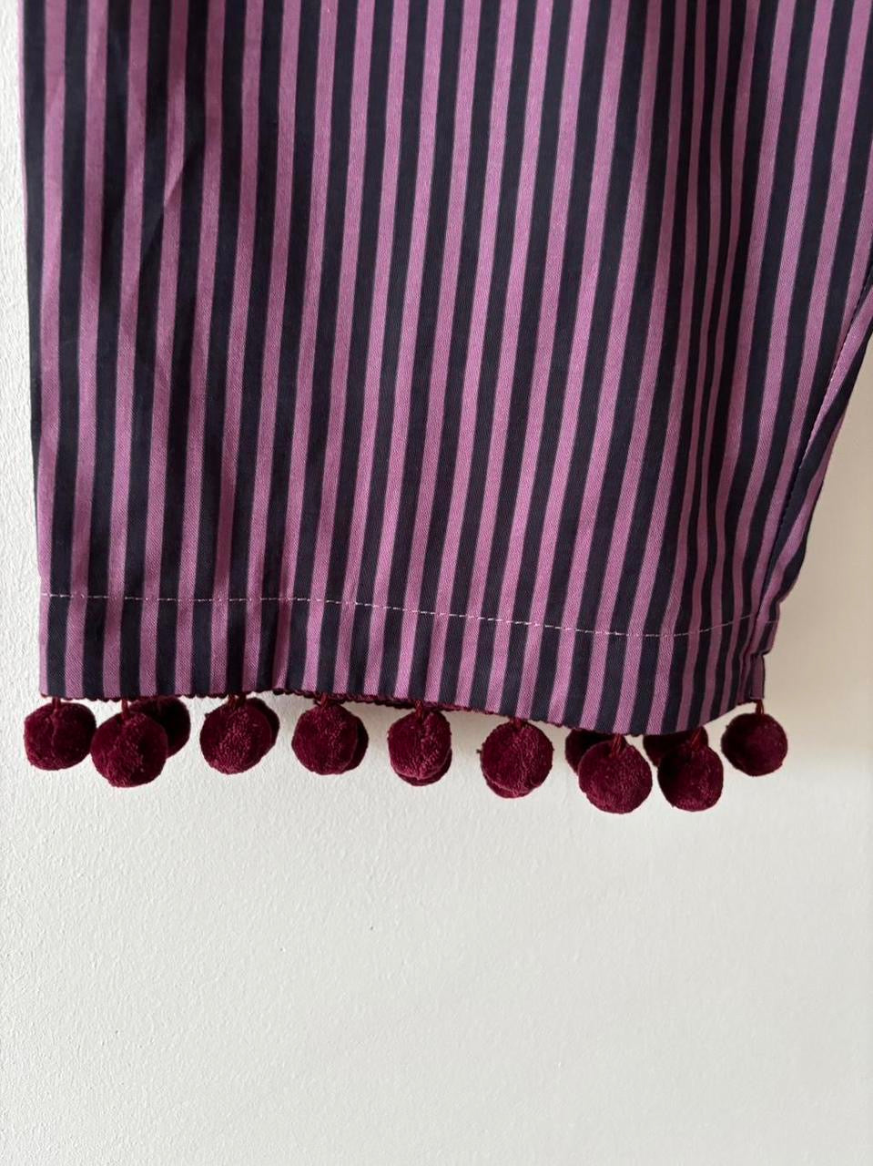 Purple stripe trousers with pom poms 16