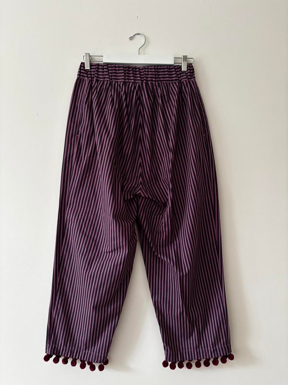 Purple stripe trousers with pom poms 16