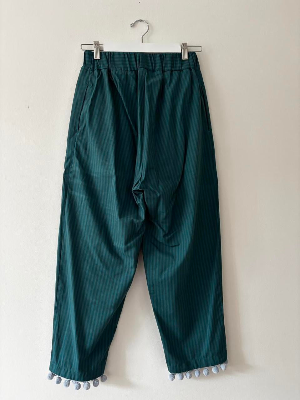 Green stripe trousers with pom poms 12