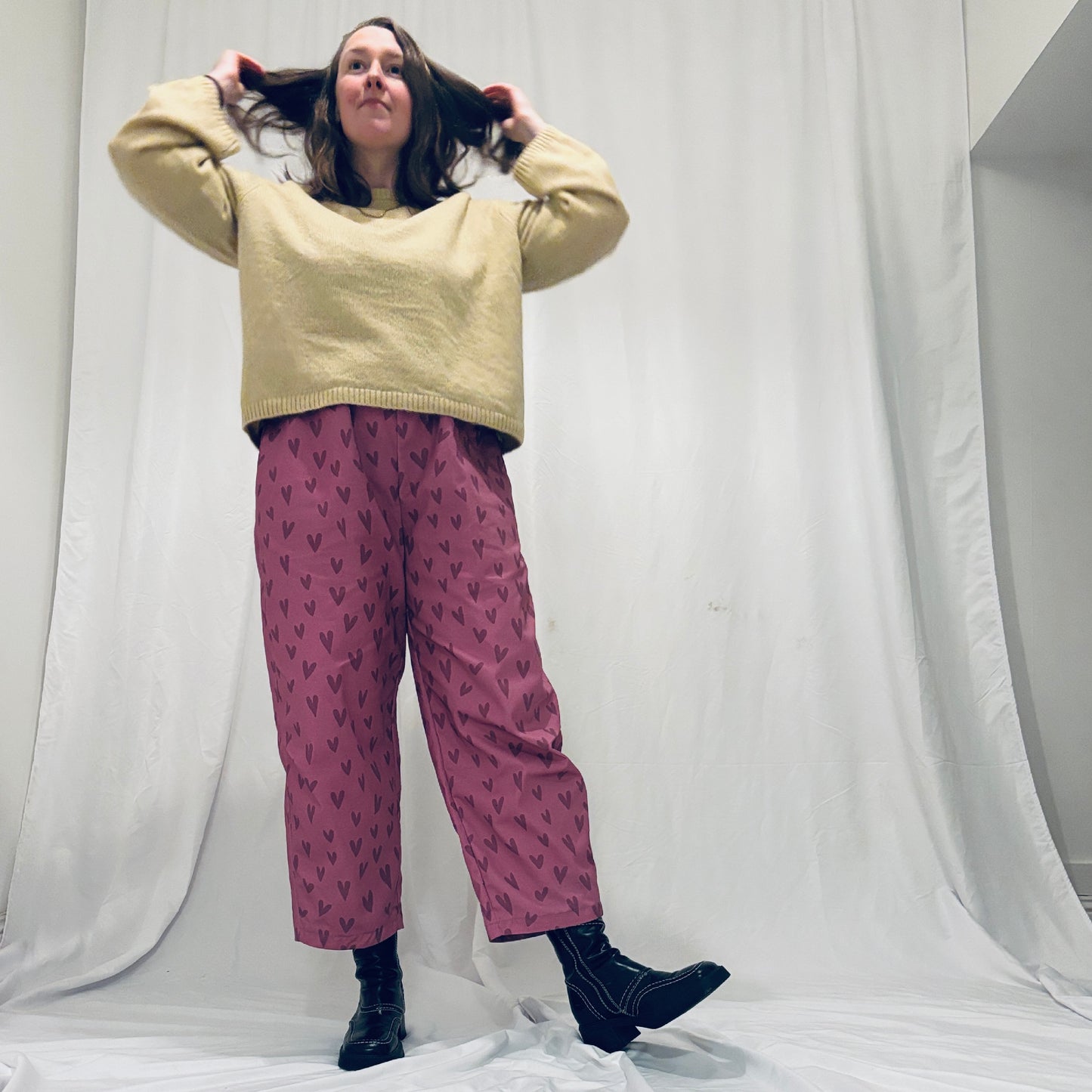 Heart barrel-leg trousers