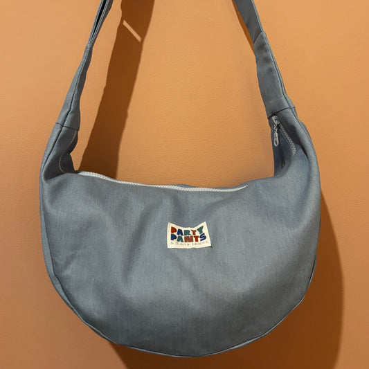 Light blue denim moon bag