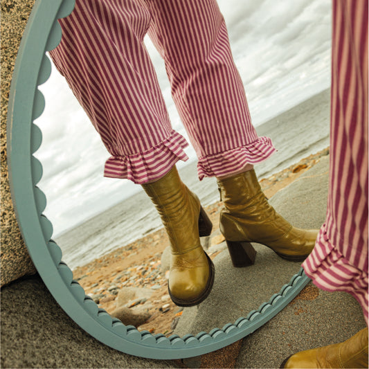 Pink stripe trousers with a frill