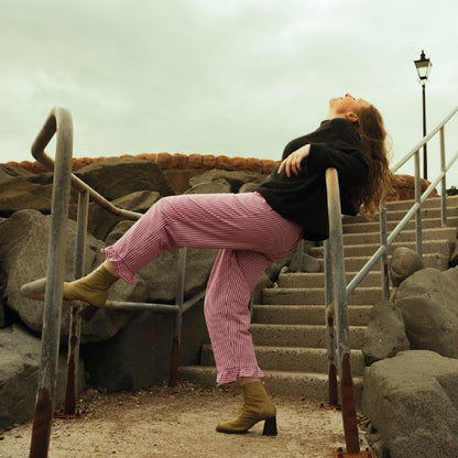 Pink stripe trousers with a frill